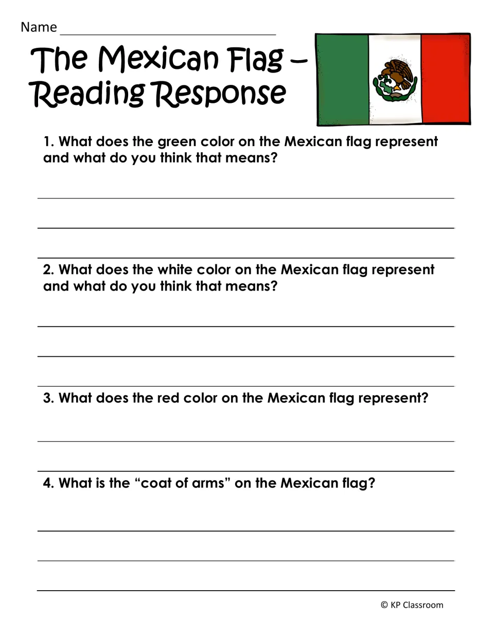 Mexican flag comprehension: students explain what the green, white and red colors stand for and describe the coat of arms