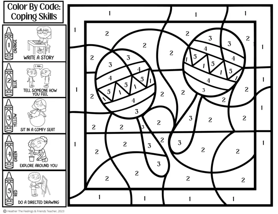 Maracas color by code: students color by number with coping skills like write a story and do a directed drawing