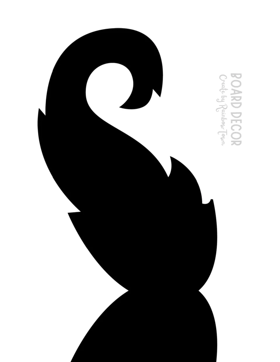 Cut-out piece: top half of a large black curled mustache, continuing on the next page, for a fiesta board display