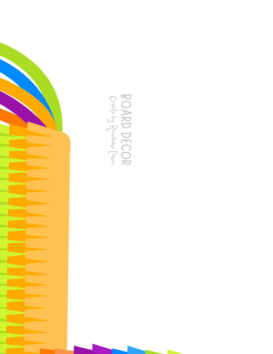 Cut-out piece finishing the piñata-style fringe: curved green, blue, orange and purple stripes above orange fringe