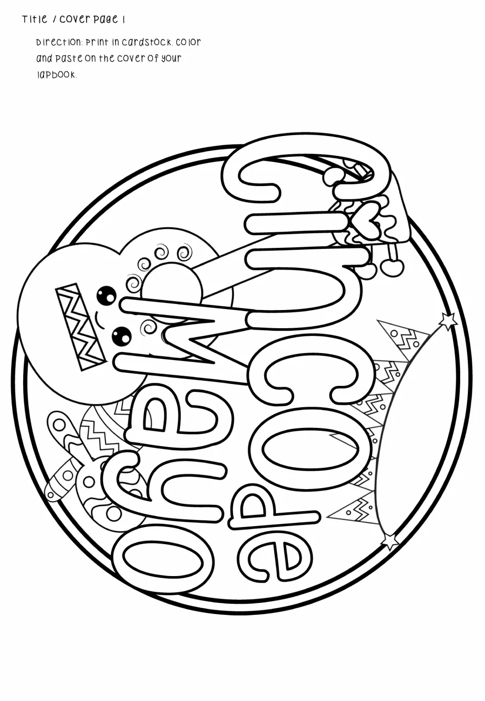 Lapbook title cover piece: students color the round Cinco de Mayo design with guitar, maracas and banners and paste it on