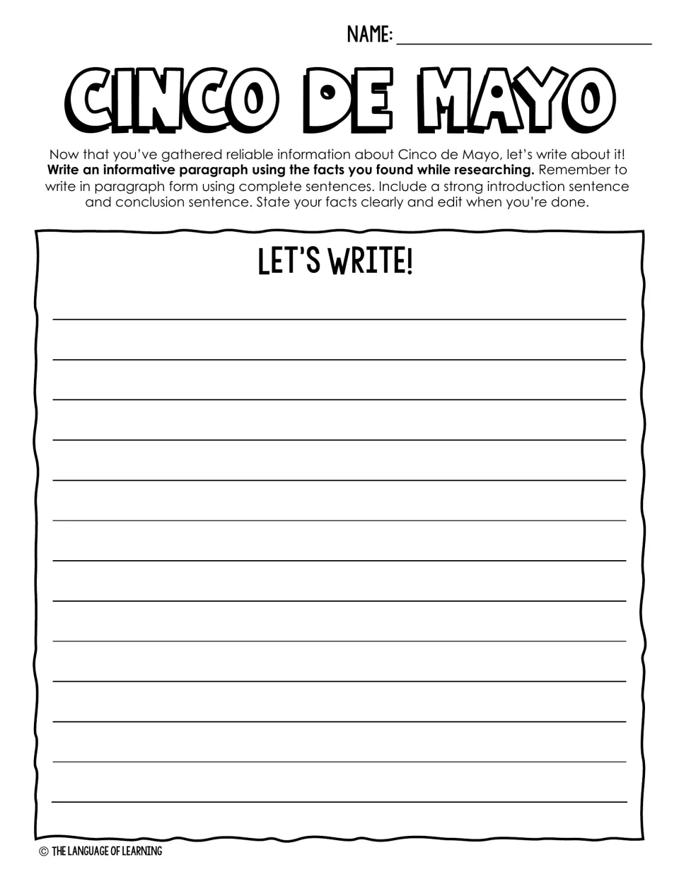 Cinco de Mayo writing: students turn their research facts into an informative paragraph with an intro and conclusion