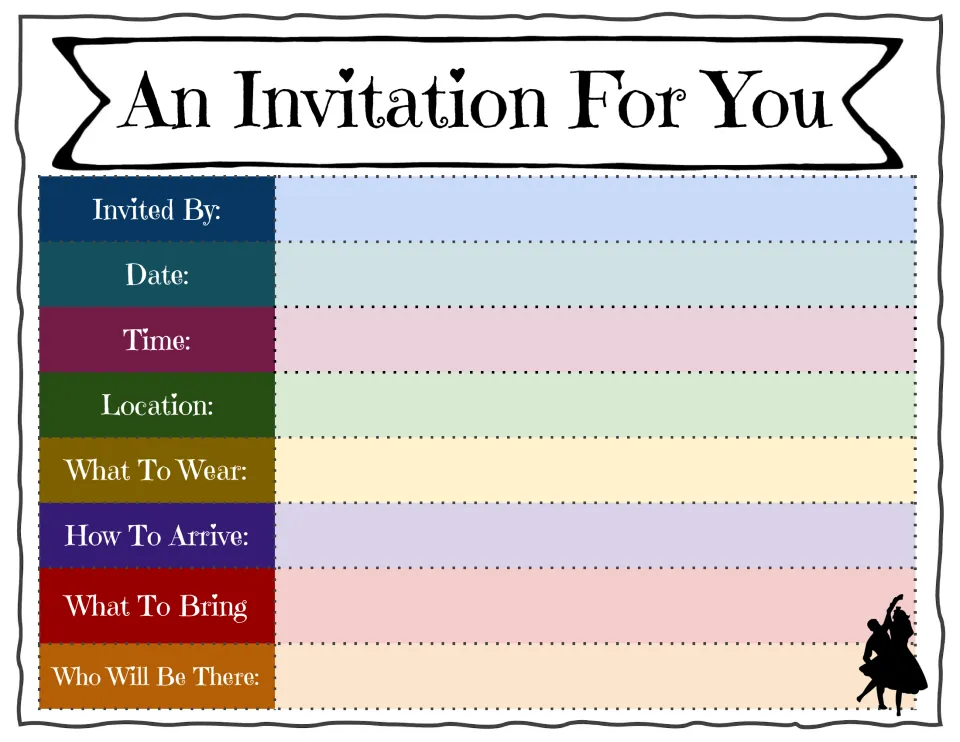 Color ball invitation: students write who invited them, the date, time, place, what to bring and who will be at the ball