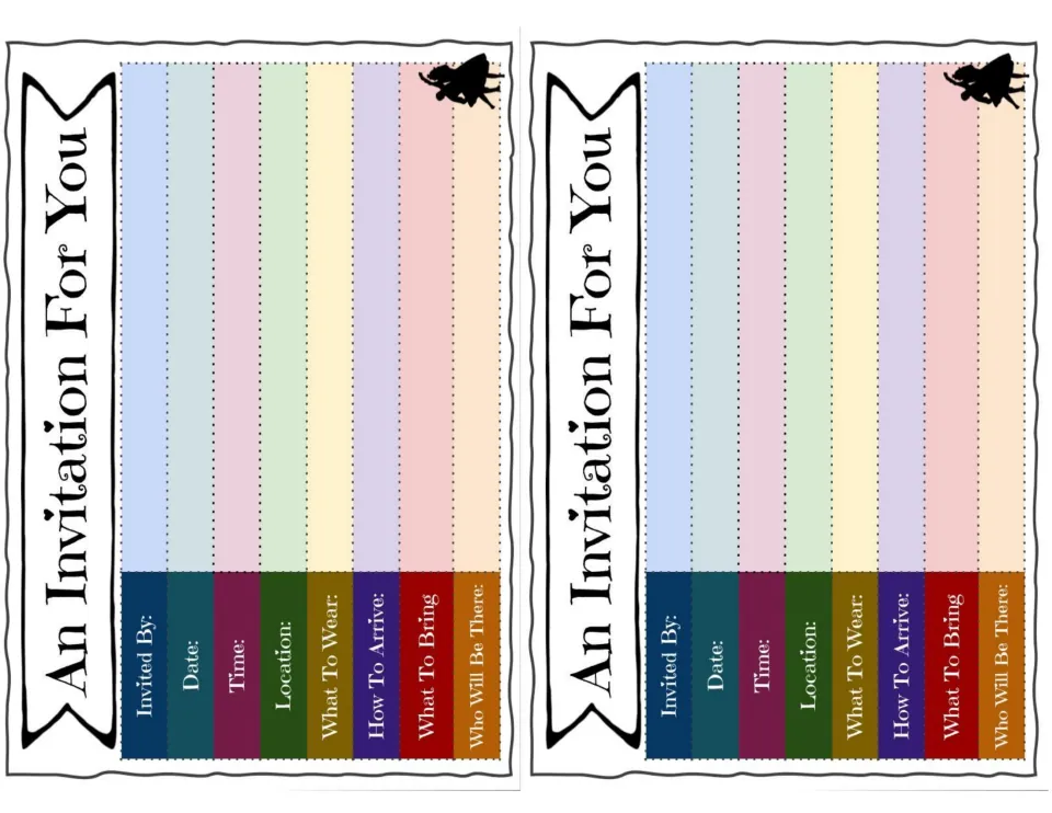 Two half-page color ball invitations per sheet: students note inviter, date, time, place, attire, arrival, items and guests