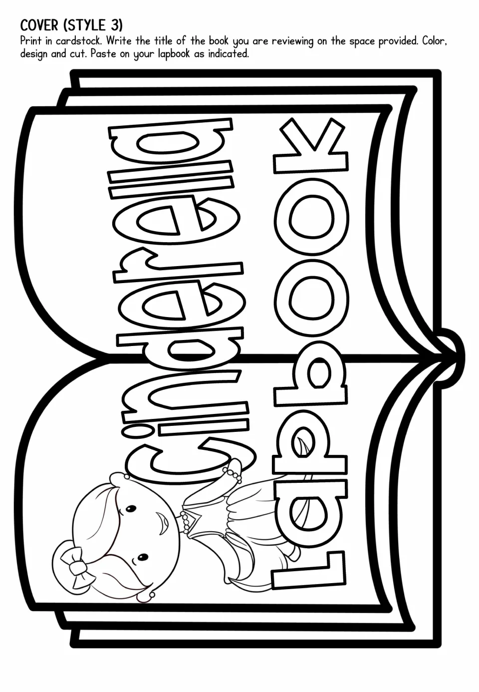 Lapbook cover option 3 features an open book labeled 'Cinderella Lapbook' and Cinderella in a gown to color