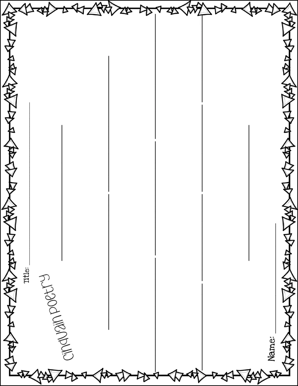 Landscape cinquain organizer with a title blank and triangle border for writing a 1-2-3-4-1 word poem