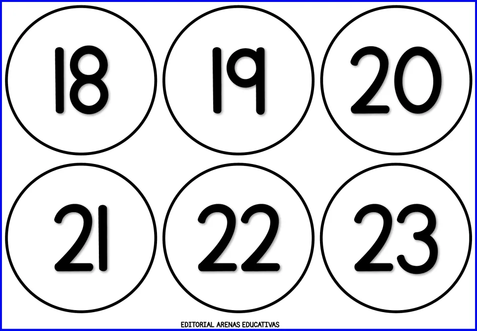 Cards for 18 to 23: students identify numbers bridging the teens into the twenties and practise ordering them