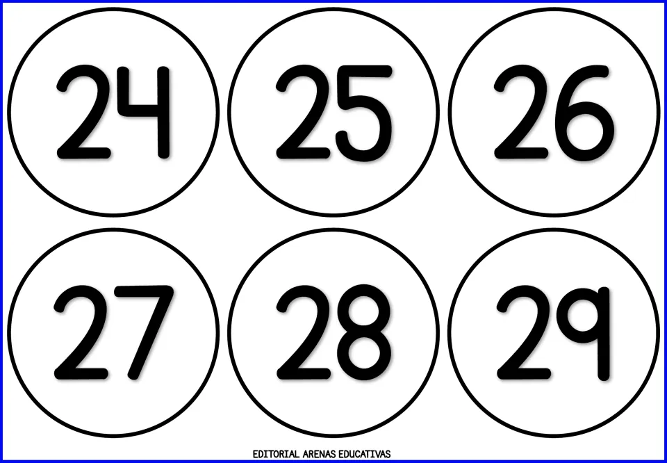 Number cards 24 to 29, each numeral in bold print, for students to read aloud and arrange in counting order