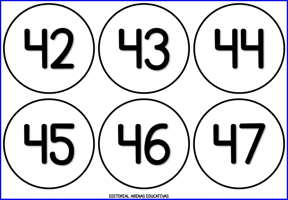 Forties cards 42 to 47: large numerals students cut out to identify and put in order from least to greatest