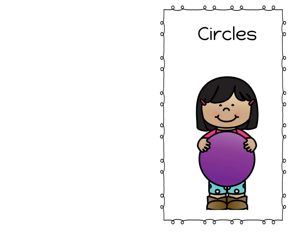 Circles mini-book cover titled Circles, showing a smiling girl holding a large purple circle for shape recognition