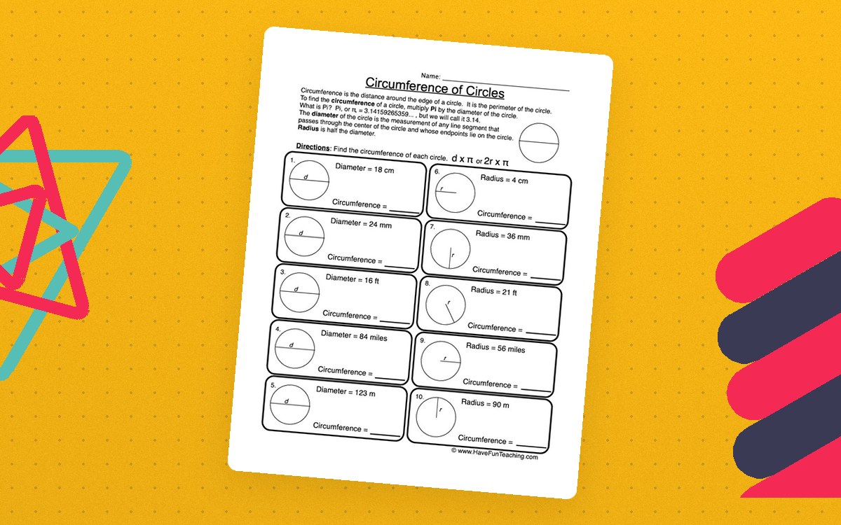 Circumference of Circles – Radius & Diameter Worksheet teaching resource preview