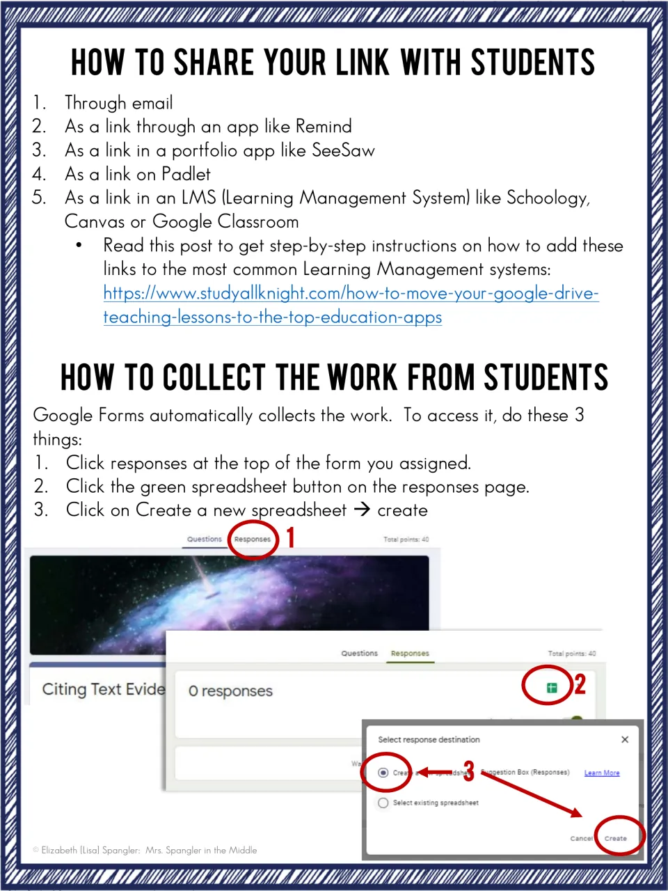 Sharing and collecting: send the link by email, Remind, SeeSaw, Padlet or an LMS, then open responses in a new spreadsheet