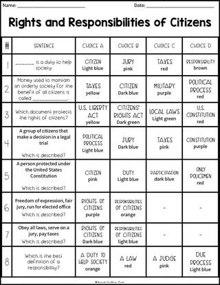 Citizens' Rights + Responsibilities Coloring Activity – sample page 2