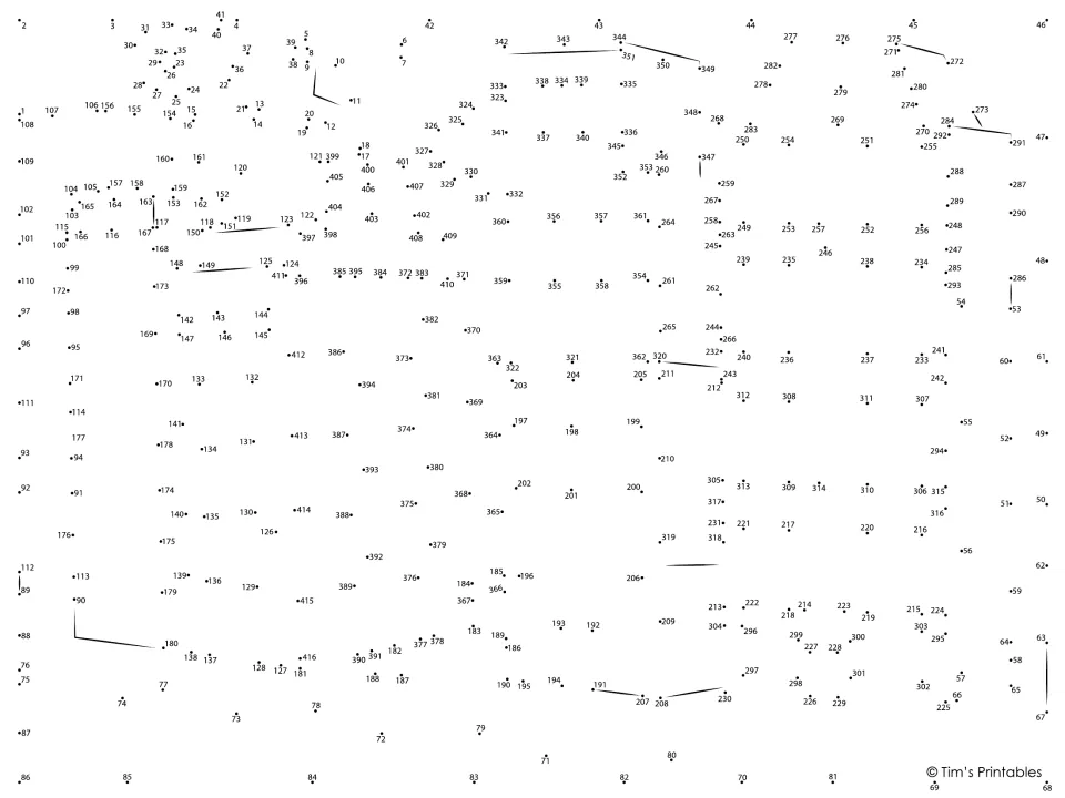 City dot-to-dot: students join numbered dots from 1 to 416 in order to draw a hidden cityscape, practising number sequencing
