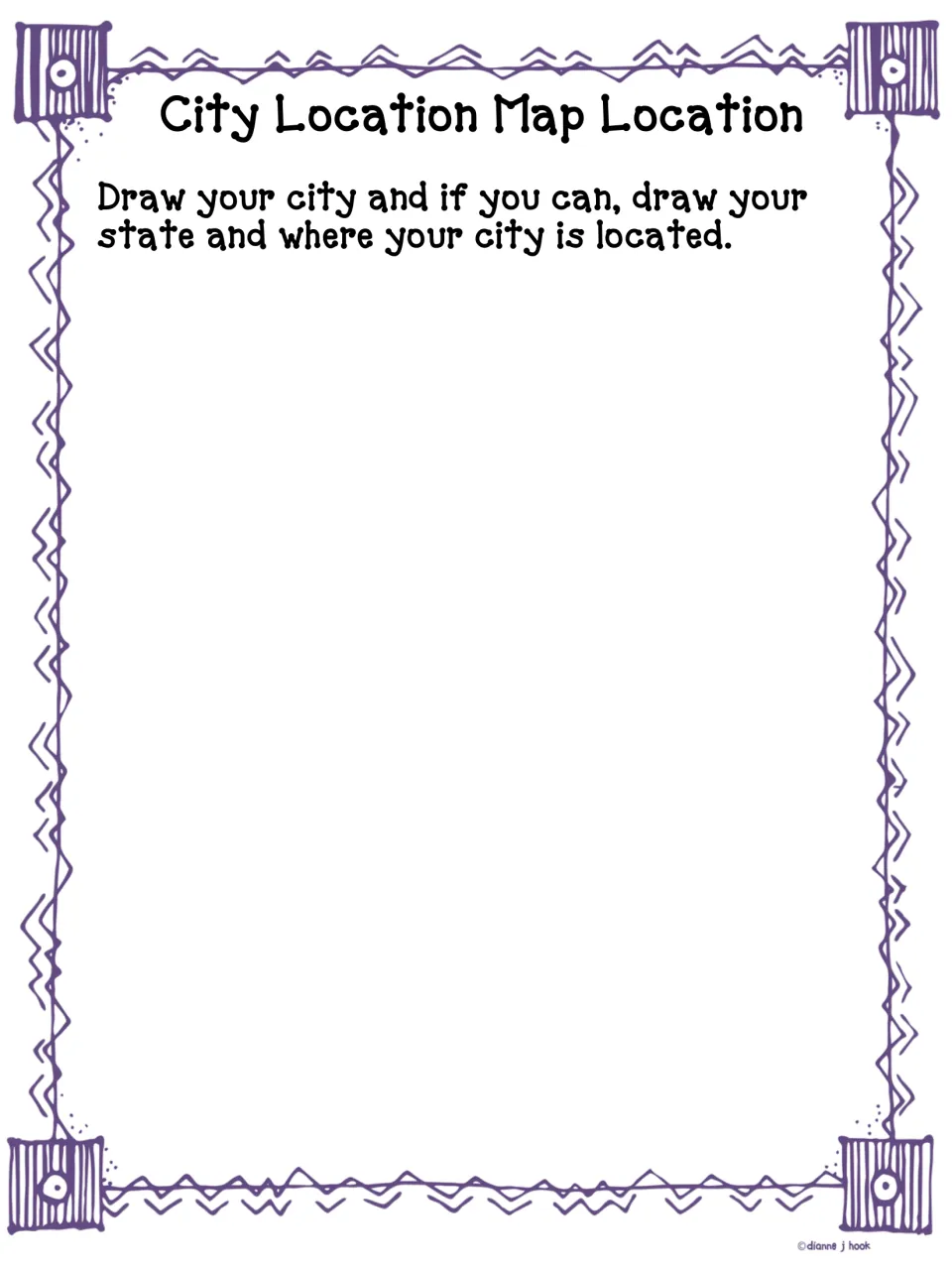 City location map: students draw their city and, if they can, their state showing where the city is located