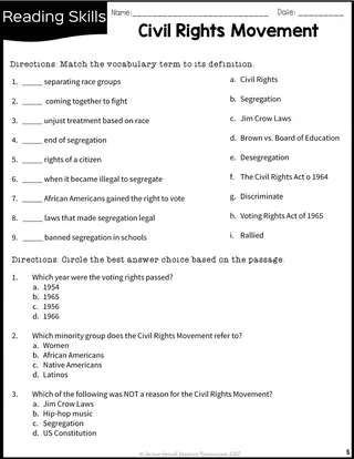 Civil Rights Movement – 5th Grade Reading Packet – sample page 2