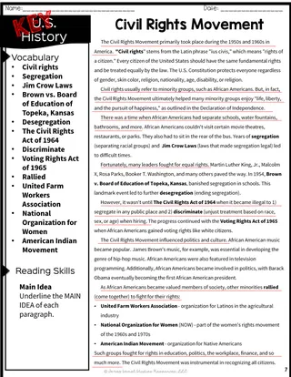 Civil Rights Movement – 5th Grade Reading Packet – sample page 3