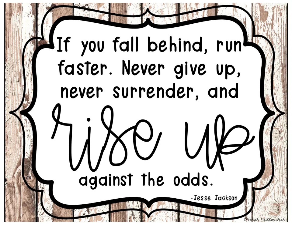 Civil rights quote poster: Jesse Jackson's words about running faster, never giving up, and rising against the odds