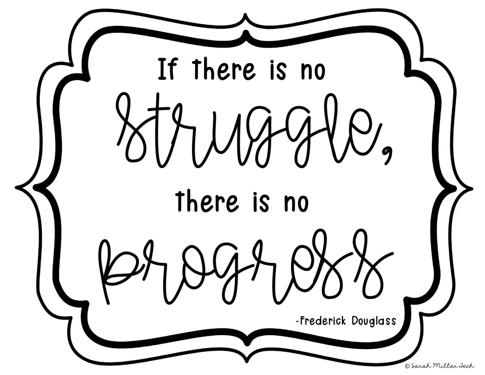 Black-and-white civil rights poster: 'If there is no struggle, there is no progress,' by Frederick Douglass