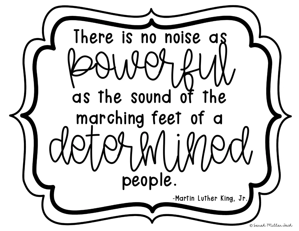 Black-and-white civil rights poster: Martin Luther King, Jr.'s quote about the marching feet of a determined people