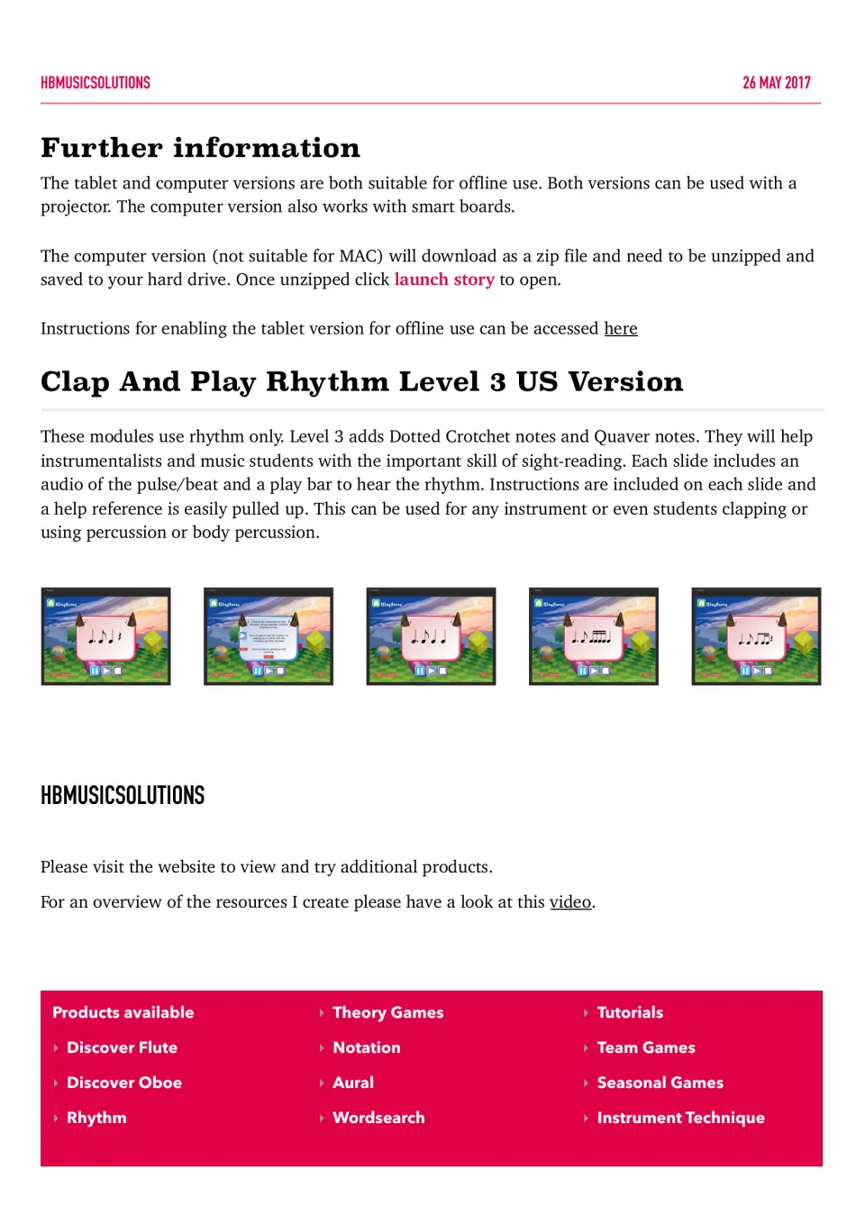 Setup notes for offline, projector and smart board use, and a Level 3 summary: sight-reading dotted crotchets and quavers