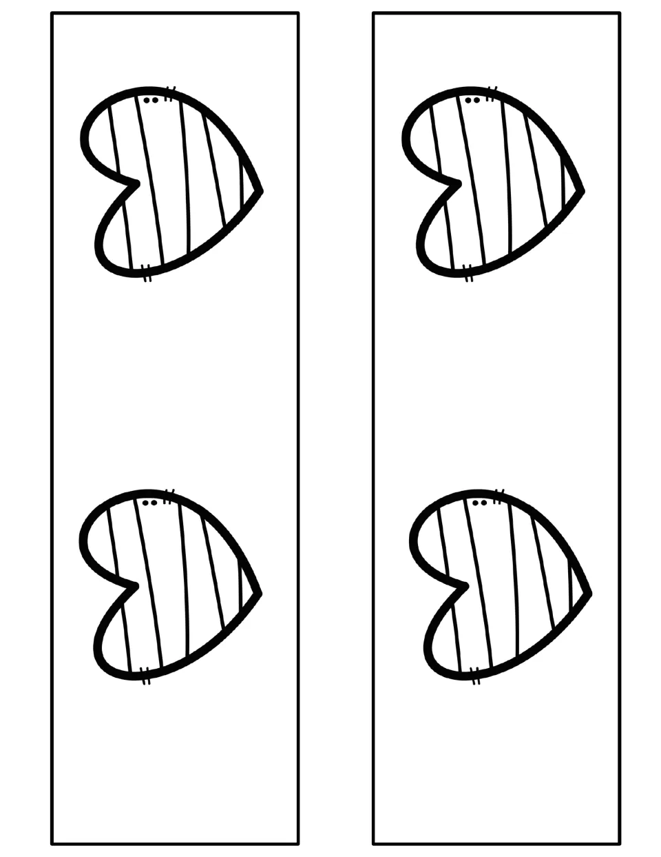 Two heart-decorated crown band strips to color and cut out as part of the classroom kindness crown craft