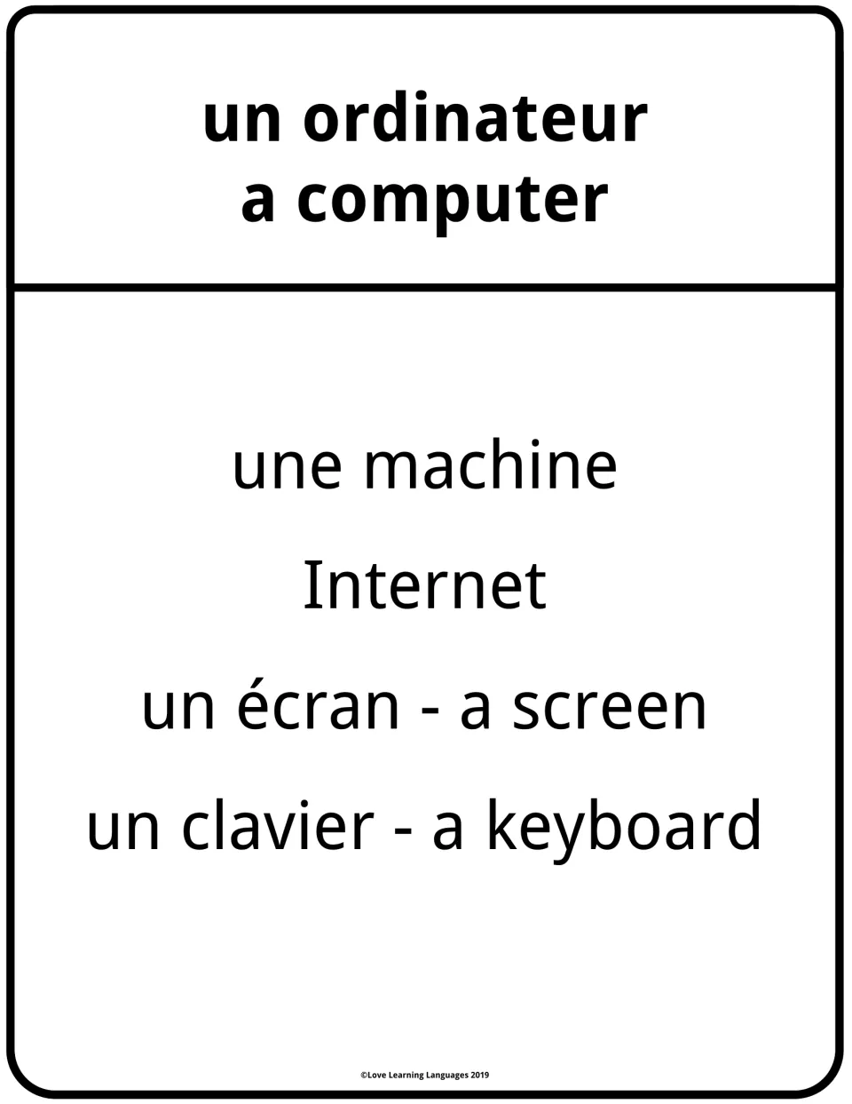 Taboo card for un ordinateur (a computer): players describe it without machine, Internet, écran or clavier