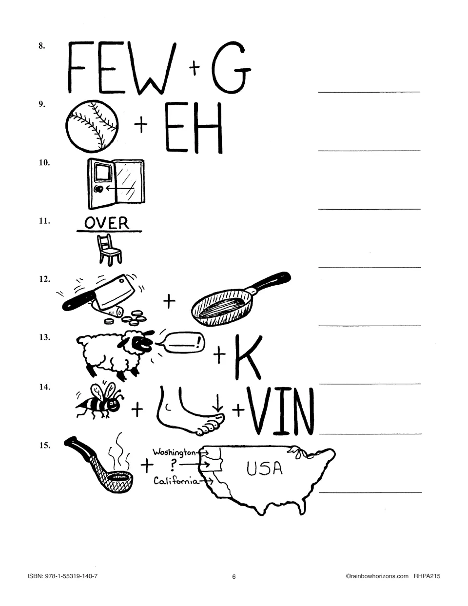 Classical Conundrum puzzles 8–15, including FEW + G, a baseball + EH, and a bee + foot + VIN