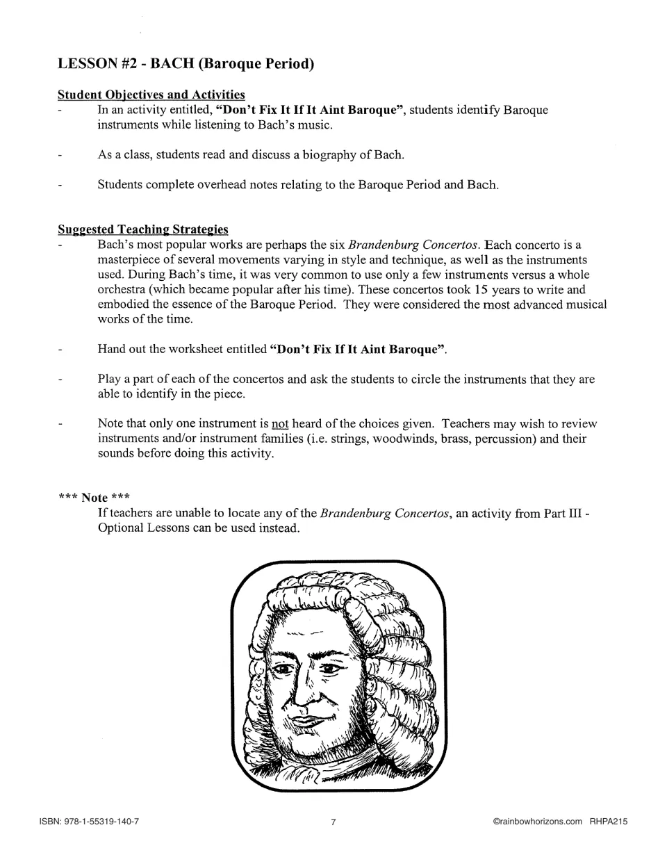 Lesson 2 plan for Bach and the Baroque Period: listening for instruments in the six Brandenburg Concertos