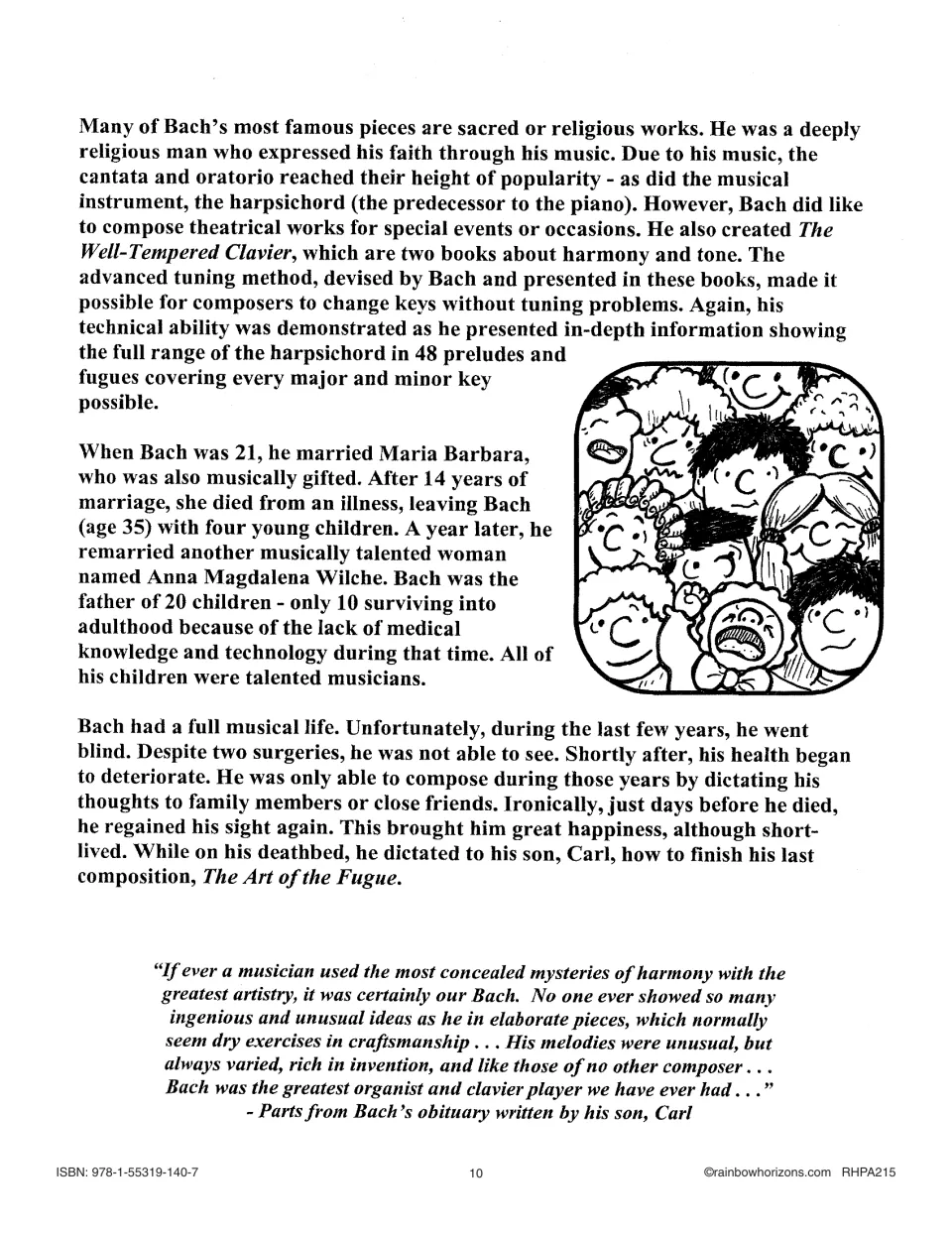 Bach biography, part 2: The Well-Tempered Clavier, his 20 children, his blindness and Carl's obituary quote