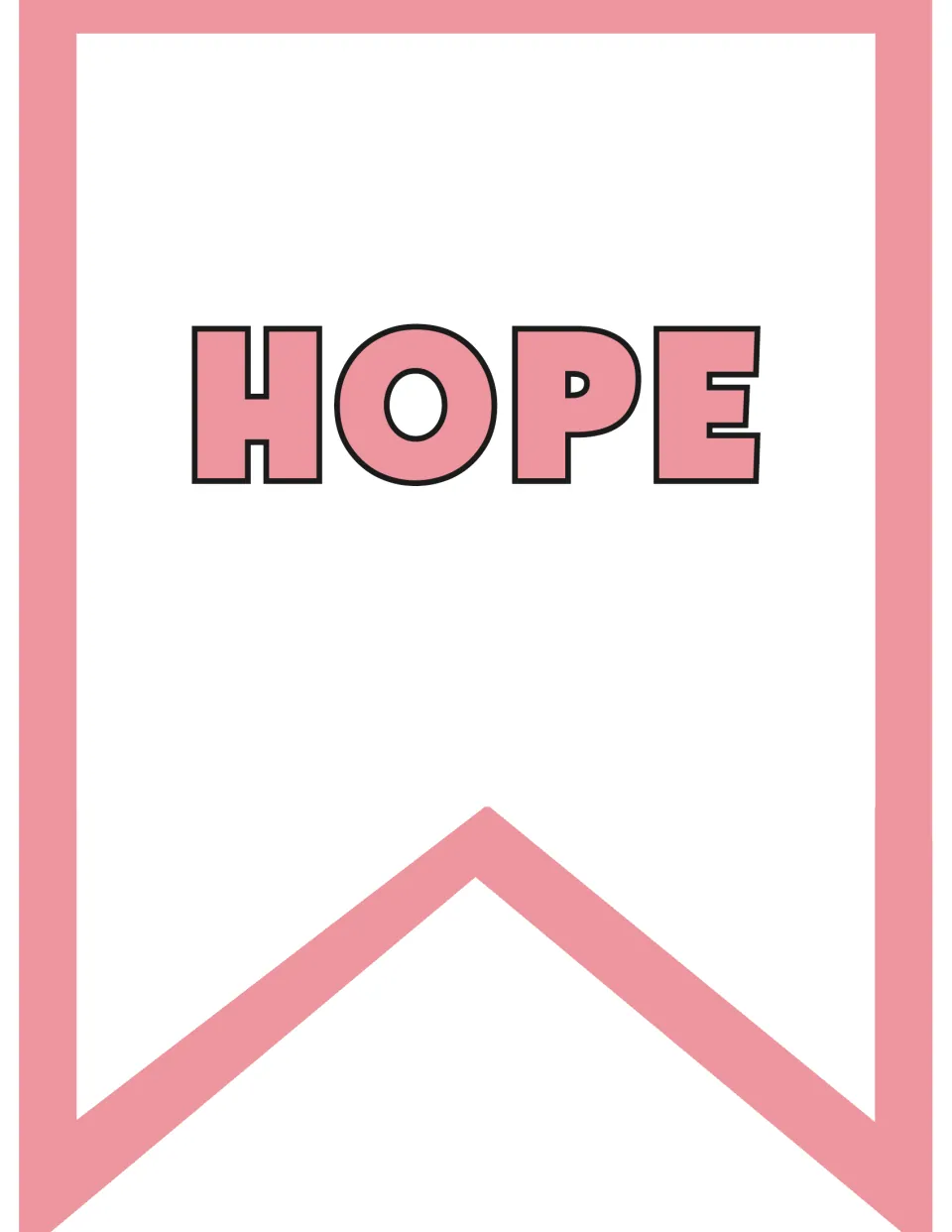 HOPE pennant flag: the word in bold pink outlined capitals on a notched flag, ready to string with the others