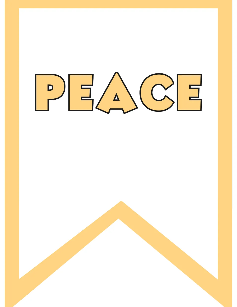 PEACE pennant flag: the word in bold yellow outlined capitals on a notched flag to print and string up