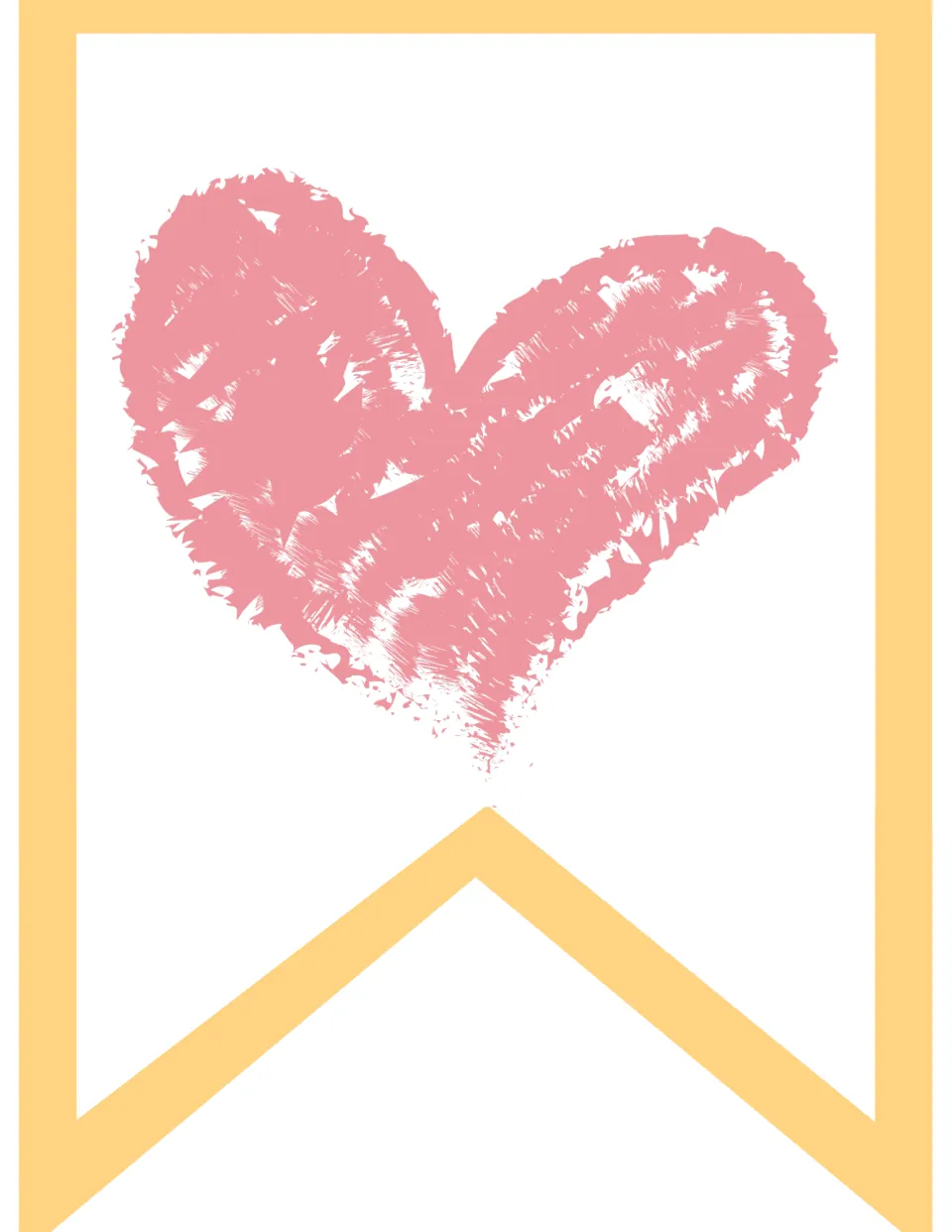 Heart pennant flag: a pink hand-drawn crayon-style heart on a notched flag, a picture spacer with no word