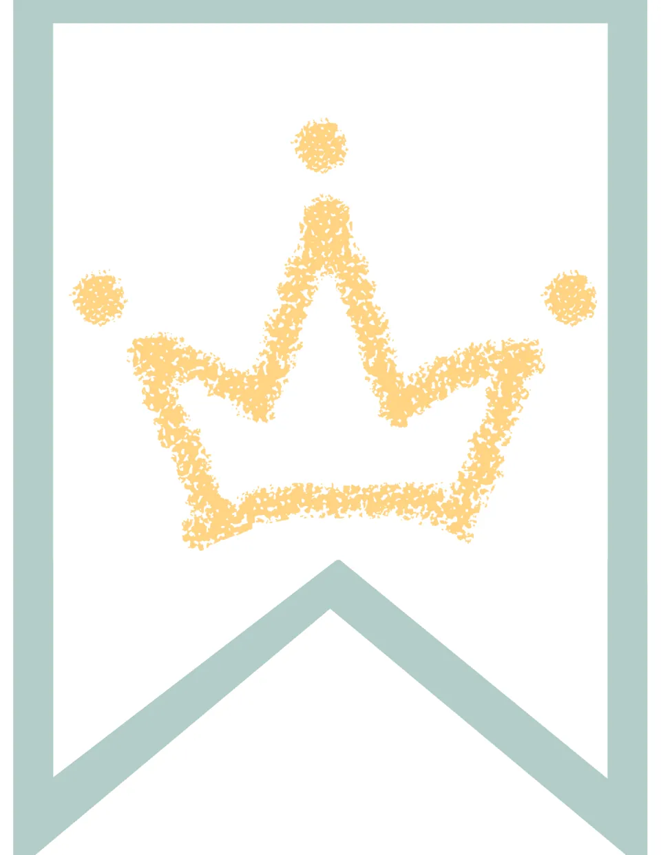 Crown pennant flag: a yellow hand-drawn crayon-style crown with three dots on a notched flag, no word shown