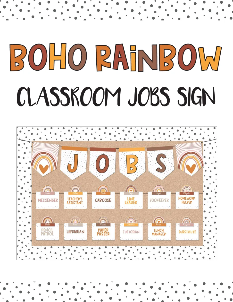 Classroom jobs bulletin board kit cover showing an assembled display with a JOBS banner and job cards