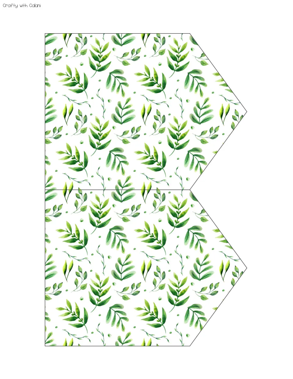 Two decorative pennant banners covered in a green watercolor leaf pattern, used at each end of the JOBS banner