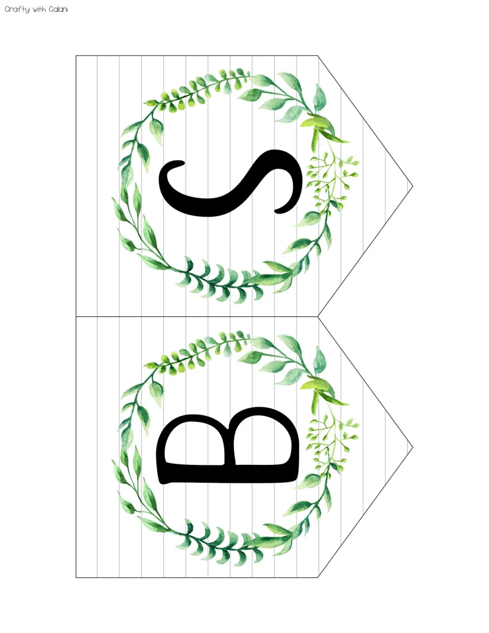 Letter pennant banners for the letters B and S, each inside a green leaf wreath, completing the JOBS heading