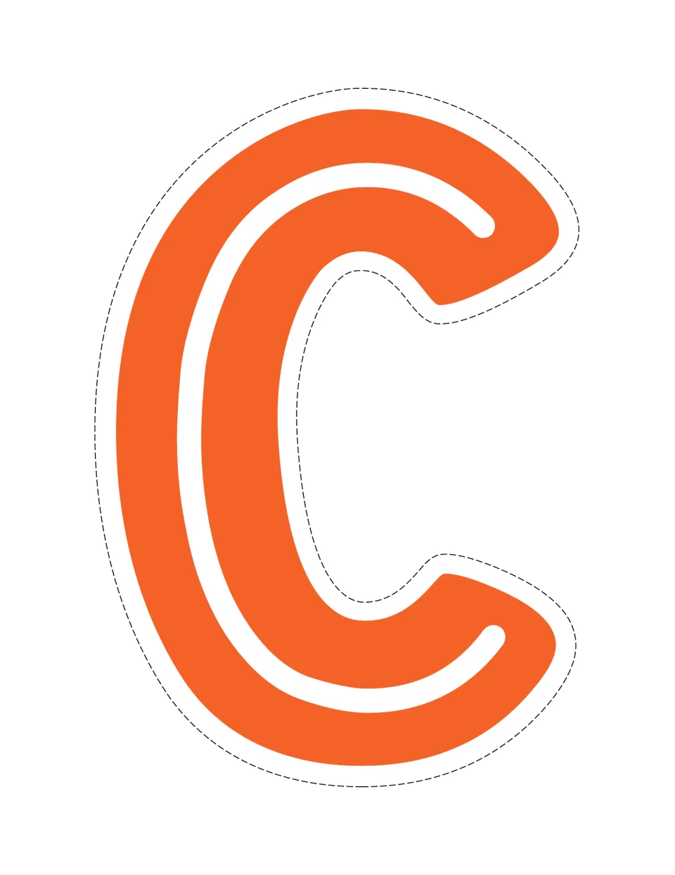 Uppercase C in orange, a full-page cut-out letter from the color set for creating classroom bulletin boards