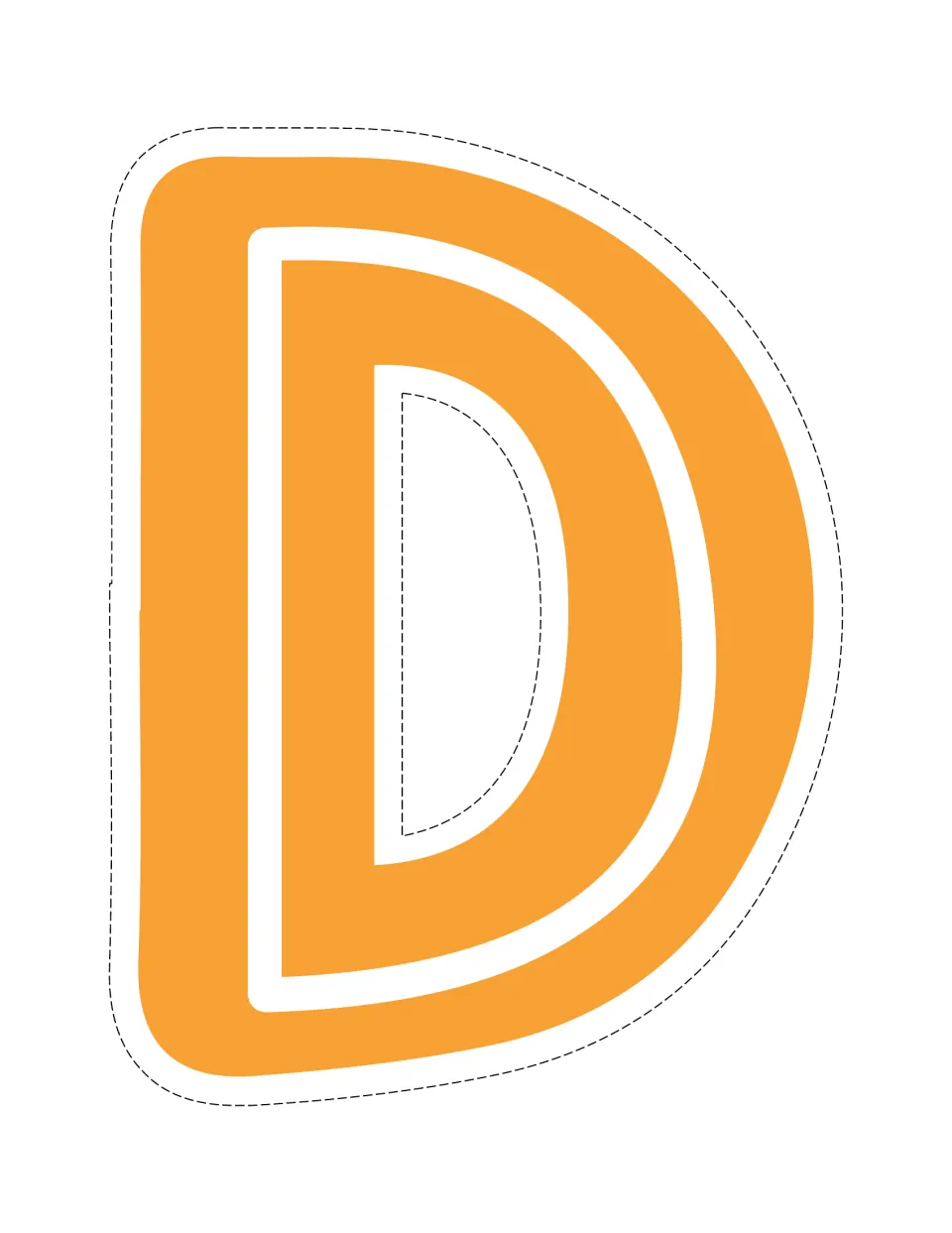 Uppercase D in orange, a full-page cut-out letter from the color set for creating classroom bulletin boards