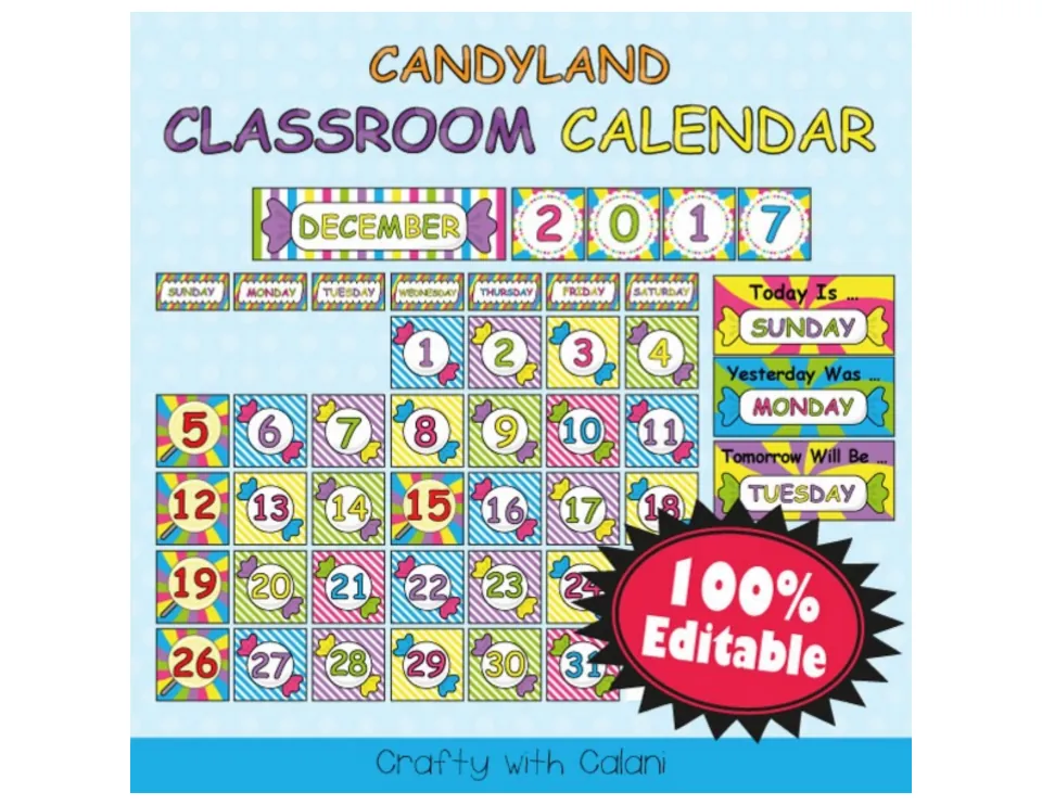 Calendar decoration cover showing a December 2017 display with date numbers and today, yesterday, and tomorrow labels