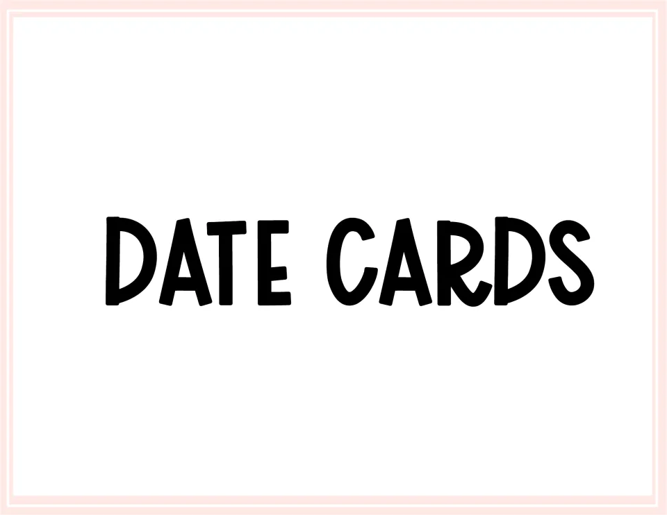 Date Cards section divider introducing the printable day and number cards for the pocket chart calendar