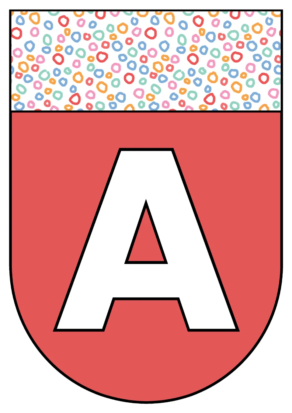 Alphabet pennant featuring uppercase A, one of the printable letter pages in the classroom decor resource.