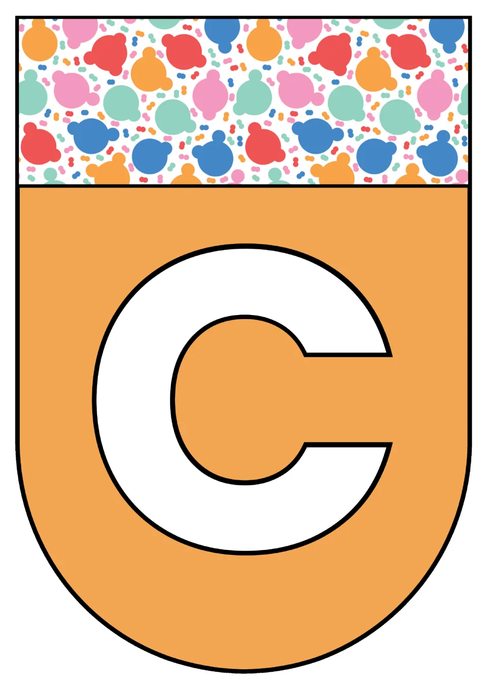 Alphabet pennant featuring uppercase C, one of the printable letter pages in the classroom decor resource.