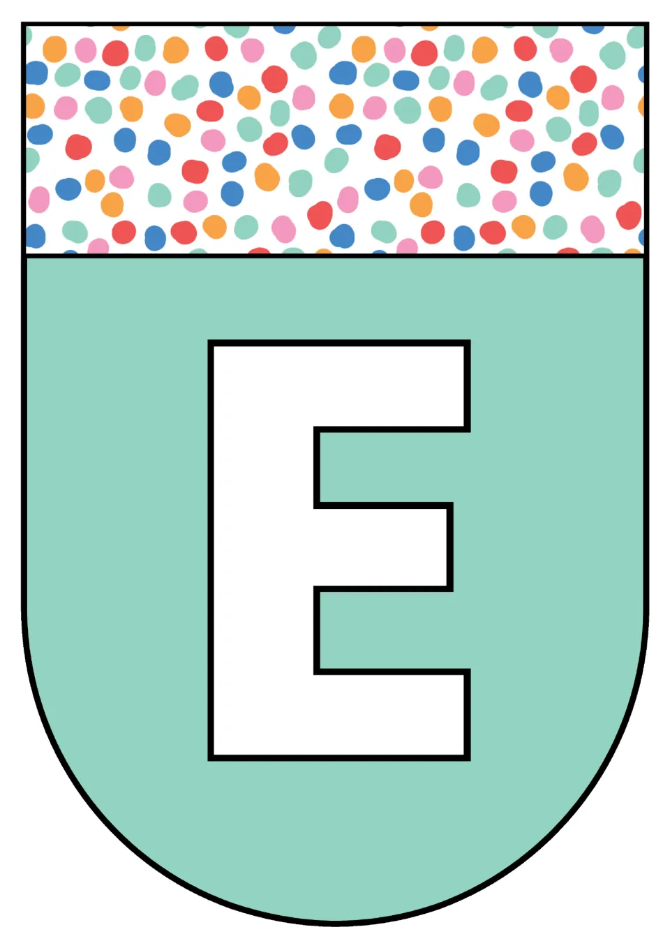 Alphabet pennant featuring uppercase E, one of the printable letter pages in the classroom decor resource.