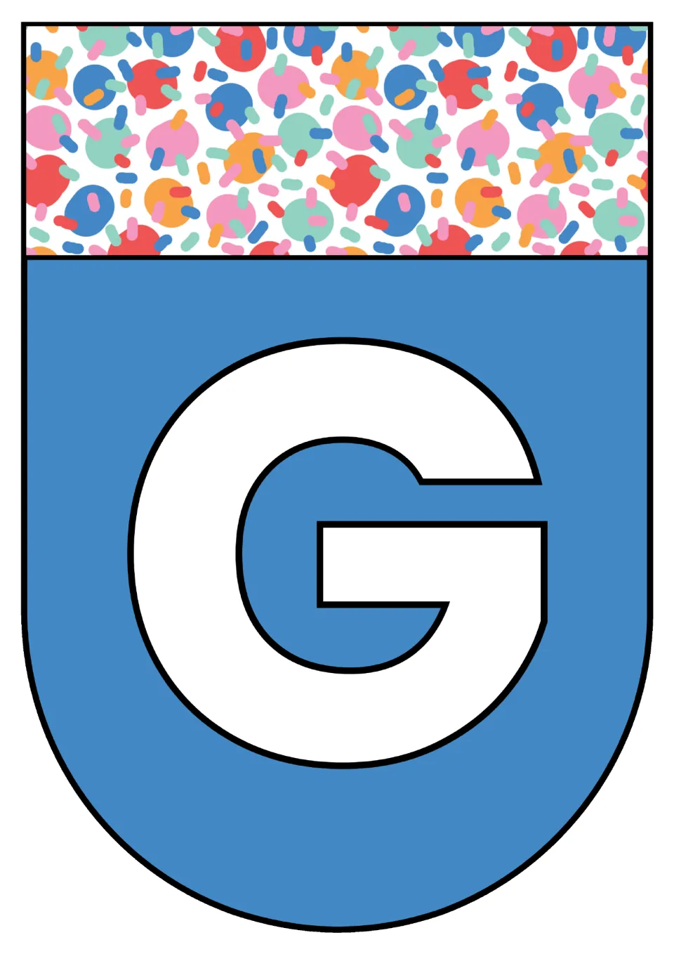 Alphabet pennant featuring uppercase G, one of the printable letter pages in the classroom decor resource.