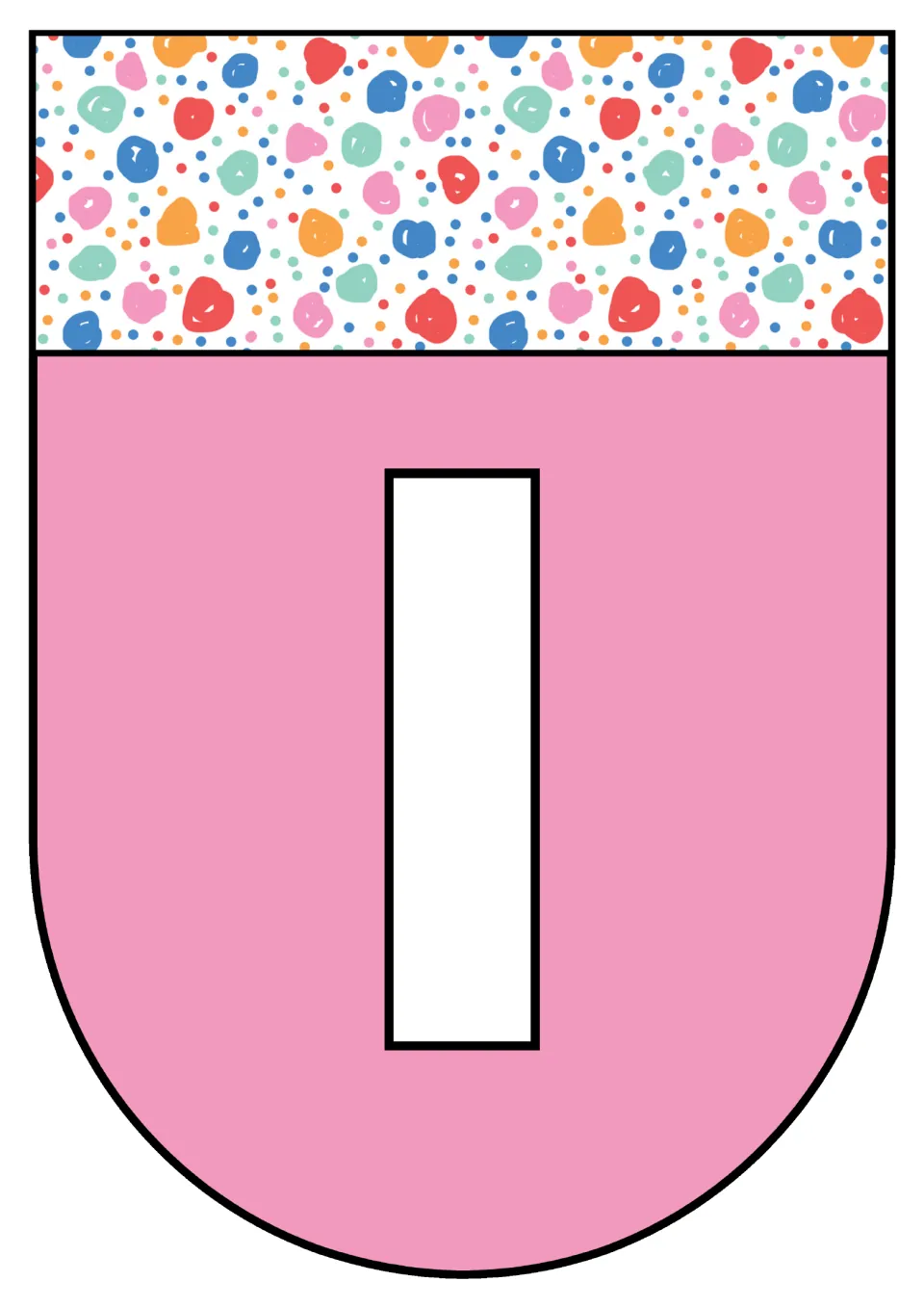 Alphabet pennant featuring uppercase I, one of the printable letter pages in the classroom decor resource.