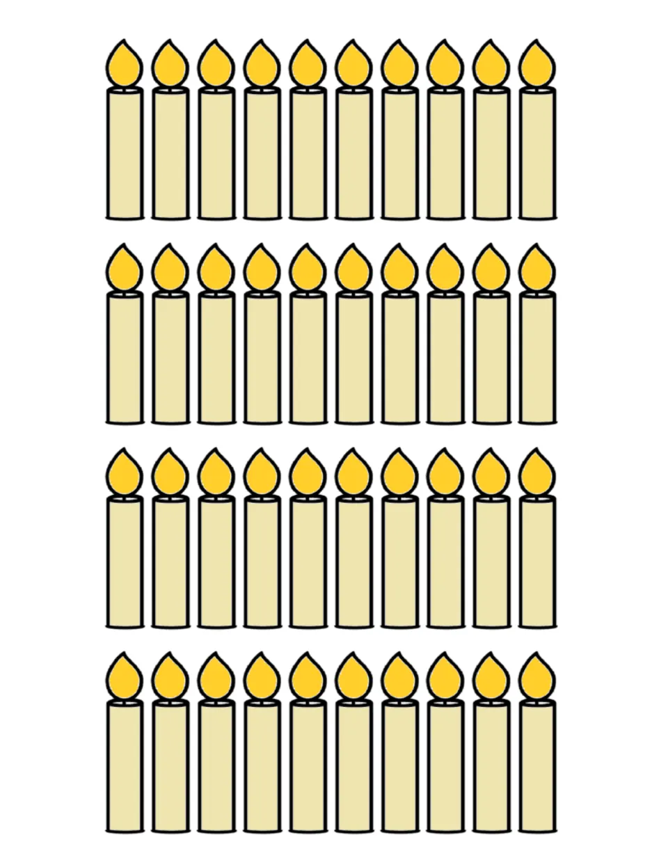 Birthday display candle cutouts: 40 smaller yellow candles to accompany the French month cupcakes