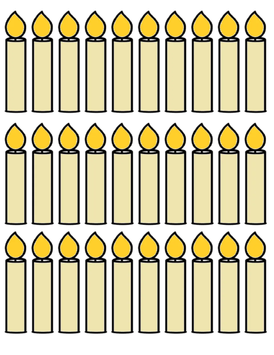 Birthday display candle cutouts: 30 larger yellow candles to accompany the French month cupcakes