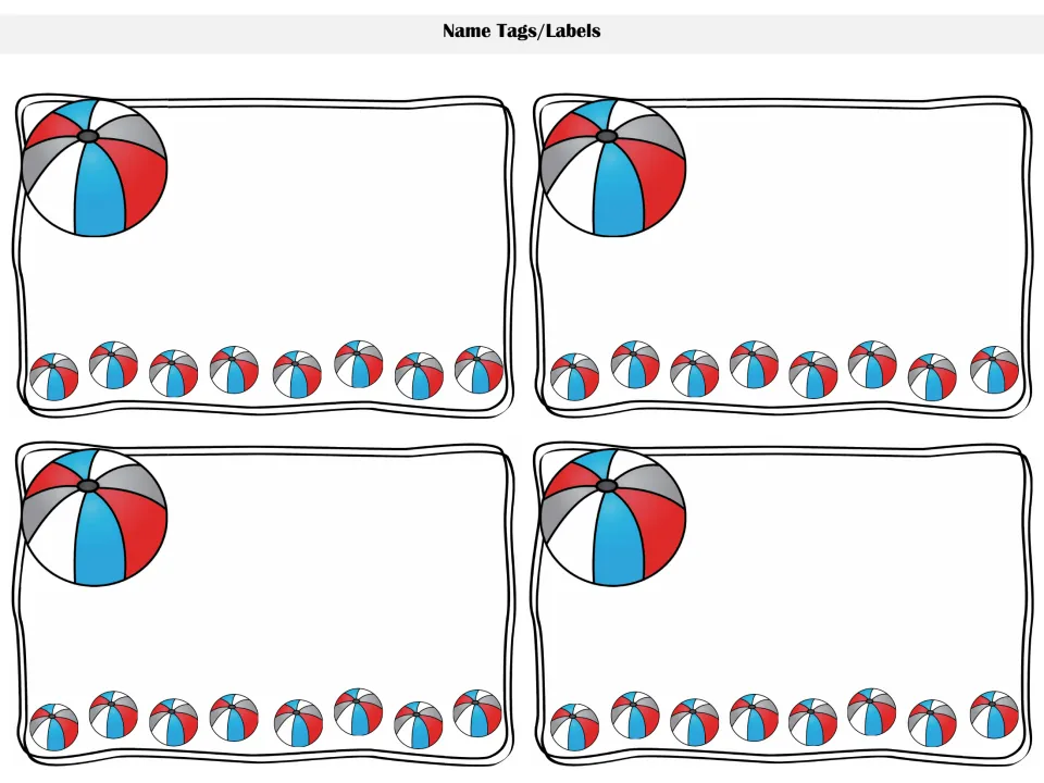 Name tags/labels: four blank beach ball labels to write student names or label classroom supplies