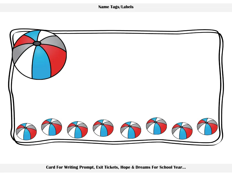 Large blank beach ball card for name tags or labels, also for writing prompts, exit tickets and hopes and dreams